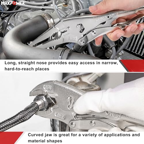 MAXPOWER Locking Pliers Set, 9" Long Nose & 10" Curved Jaw, 2 Pack - style: Long nose & curved jaw
