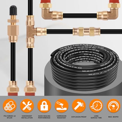 CheeMuii 50FT 3/8" DOT Air Line 3/8 Air Hose PA12 Nylon Pneumatic Tubing - color: Black, size: 3/8"OD-50FT