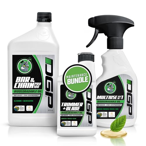 DGP Eco-Friendly Tool Lubricant Set – Biodegradable Plant-Based Oils for Chainsaws, Hedge Trimmers & Machines – Includes Bar & Chain 32oz, Trimmer 8oz & Multi-Purpose Penetrating Oil 11oz
