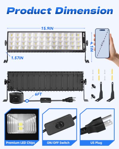 2 Pack LED Shop Lights, 100W 14000LM 6000K Plug in Garage Light Waterproof - size: 2 Piece