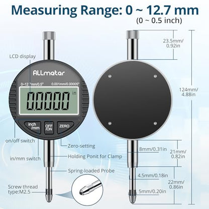 Digital Dial Indicator, 0-12.7mm Range, 0.001mm Resolution - size: 0-12.7mm,0.001mm