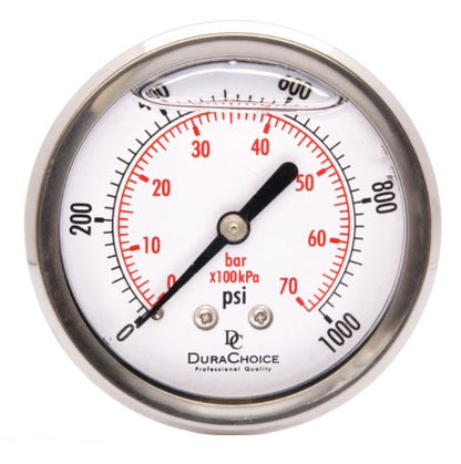 2-1/2" Oil Filled Pressure Gauge, Stainless Case, 1/4" NPT, 0-1,000 PSI - size: [0-1,000 PSI]