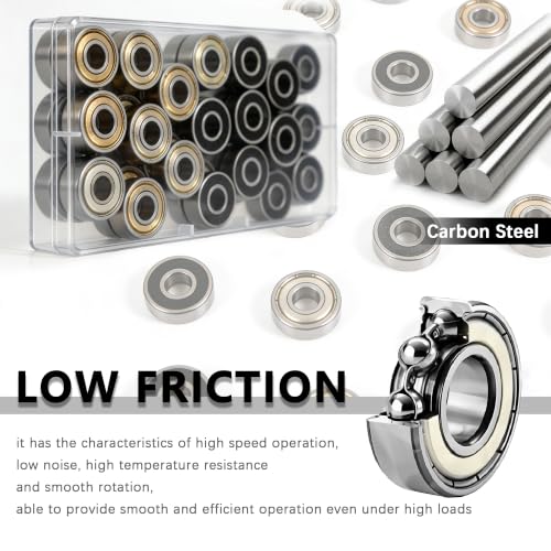 Dianrui 38 PCS 608RS & 608ZZ Ball Bearings Assortment Kit, Small Bearings Carbon Steel Deep Groove Bearing, for Furniture Wheel, Roller Skates, 3D Printing and ect - size: 608RS&ZZ