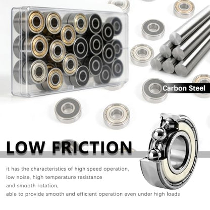 Dianrui 38 PCS 608RS & 608ZZ Ball Bearings Assortment Kit, Small Bearings Carbon Steel Deep Groove Bearing, for Furniture Wheel, Roller Skates, 3D Printing and ect - size: 608RS&ZZ