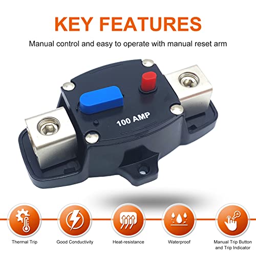 Erayco 150 Amp Circuit Breaker with Manual Reset, 12-48 Volt DC, 0-8 Gauge Trolling Motor Car Stereo Audio Inline Fuse Block Holders Inverter for Automotive Rv Marine Boat (150A) - style: 150Amp
