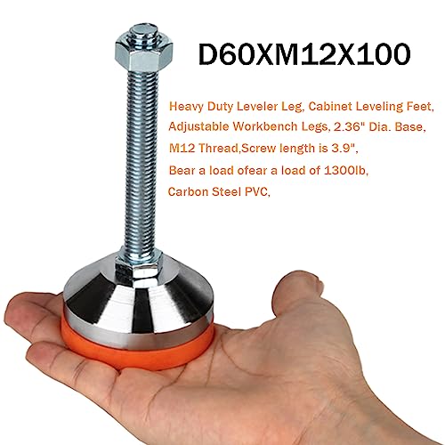 Heavy Duty Leveling feet,Leg Leveler 2.36" Dia Base,Adjustable Leveling feet M12 Thread, 1300 Lb Capacity,Capacity for Workbench, Machine, Cabinet, (D60xM12x100,4 Pack) - size: D60xM12x100,4 Pack