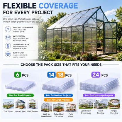 DGSL Polycarbonate Greenhouse Panels, 6 Pcs 4'x 2'x 0.16'' Twin-Wall Sheets - size: 4'H x 2'W x 0.16''T