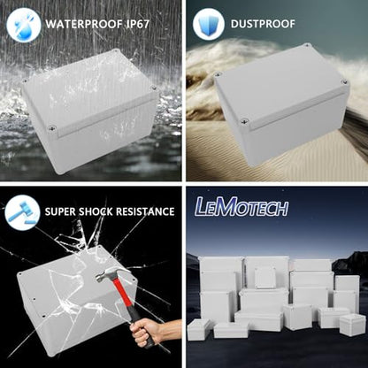 LeMotech Junction Box IP67 Waterproof Dustproof ABS Plastic Project Box for Electrical Outdoor Enclosure Gray 6.9 x 4.9 x 3.9 inch (175 x 125 x 100 mm) - size: 6.9" x 4.9" x 3.9" (1pc)