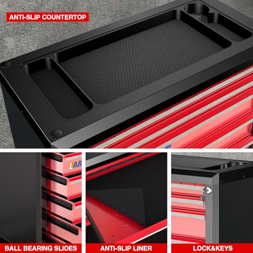 LARBANKE 7-Drawer Rolling Tool Chest with Wheels&Lock,Special Link Buckle - color: Red, size: 7 drawer tool chest