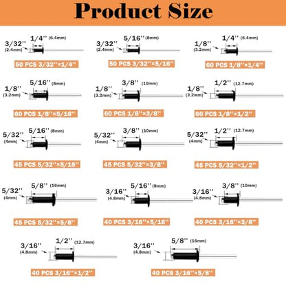 Pop Rivet Gun with Pop Rivets Assortment Kit,1000PCS 21 Sizes Black Pop Rivets, Large Flange Rivets, Washers for DIY/Automotive Repairs/Furniture,Packed in Portable Toolbox - size: 1001PCS