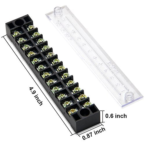 Terminal Block, 12 Circuits 600V 15A Dual Row Screw Terminal Strip, 5 Sets