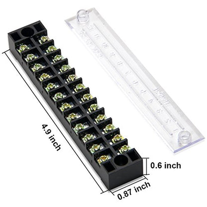 Terminal Block, 12 Circuits 600V 15A Dual Row Screw Terminal Strip, 5 Sets