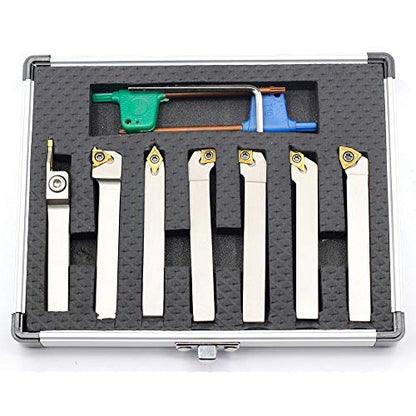 OSCARBIDE 3/8" Shank Nickel Plated 7-Piece Indexable Lathe Tool Holder Set