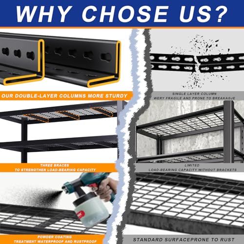 Storage Shelves Heavy Duty, Metal Shelving, 3050 LBS, 62" W - size: 24" D x 62" W x 72" H(Wire Mesh)