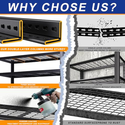 Storage Shelves Heavy Duty, Metal Shelving, 3050 LBS, 62" W - size: 24" D x 62" W x 72" H(Wire Mesh)