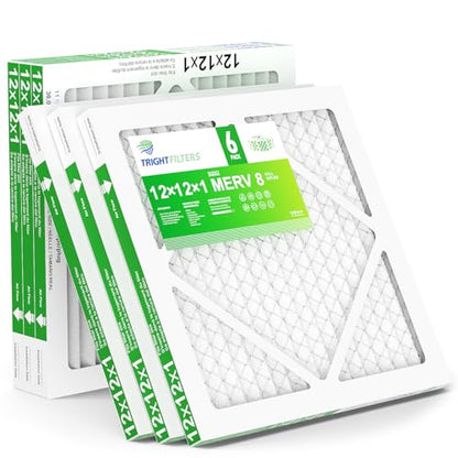 TRIGHTFILTERS 12x12x1 Air Filter 6 Pack, MERV 8 Pleated Home HVAC AC Filter - size: 12x12x1-6pack