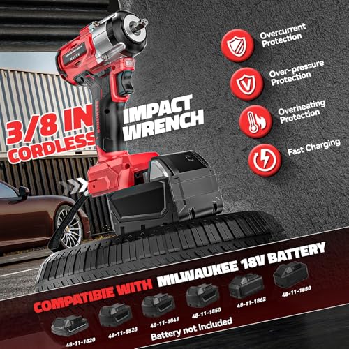 DIYtoolifz Cordless Impact Wrench Compatible with Milwaukee 18v Battery: 250Ft-lbs(340N.m) 3/8" Brushless Electric Impact Gun, 2400RPM High Torque Impact Driver, Power Impact Wrench, Bare Tool - size: 250ft-lbs, style: Compatible with Milwaukee 18V Batter