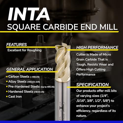 SPEED TIGER INTA Carbide Roughing End Mill - for Alloy Steels/Hardened Steels - Micro Grain Carbide End Mill - ZrN-A Coating - 4-Flute - INTA5/16-4 (1 Piece, 5/16") - size: 5/16 in