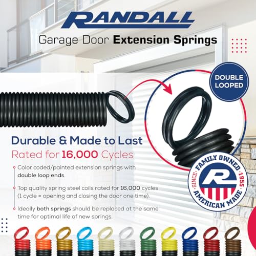 Randall Manufacturing 25" Garage Door Extension Springs, 130 lb Yellow End, 2-Pack – Includes 156" x 1/8" Safety Cables, S-Hooks & Adjustment Clips – for 7 FT Doors – Made in USA - size: 130 LBS Yellow End 2 Springs