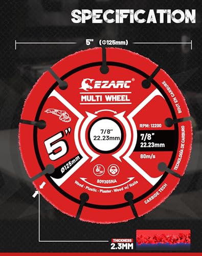 EZARC 5 Inch Carbide Cut Off Wheels for Wood, Nails, Plaster, 2-Pack - style: 5 Inch