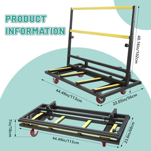Folding Drywall Cart Heavy Duty Drywall Dolly 2200 lbs Load Capacity Panel Cart with Swivel Casters, 2-in-1 Plywood Dolly for Handling Glass, Plywood, Plasterboard
