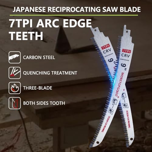 9” Arc Edge Reciprocating Saw Blade, 7TPI Japanese Teeth with Curved Edge Wood Pruning Saw Blades for Tree Trimming, Wood Cutting (3 Pack) - size: 9 Inch