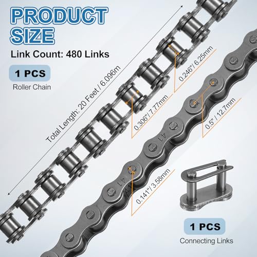 DTGN ANSI#41/ISO 085-1 Roller Chain with 1 Connecting Links 20Feet - size: 20Feet Chains with 1 Connecting Links