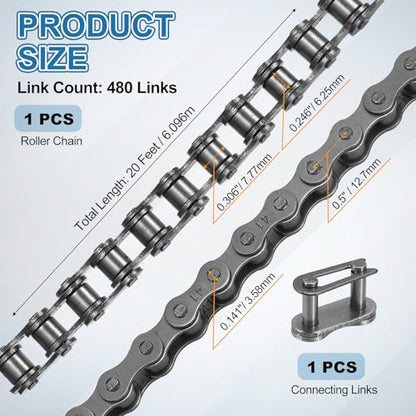 DTGN ANSI#41/ISO 085-1 Roller Chain with 1 Connecting Links 20Feet - size: 20Feet Chains with 1 Connecting Links