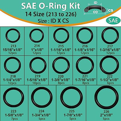 XBVV 1086 Pcs 32 Size SAE O Ring Assortment Kit Standard Buna-N Rubber O'ring Set with 4 Pick & Hook for Automotive Hydraulic Faucet Plumbing Sealing Repair ID:1/8-2 Inch