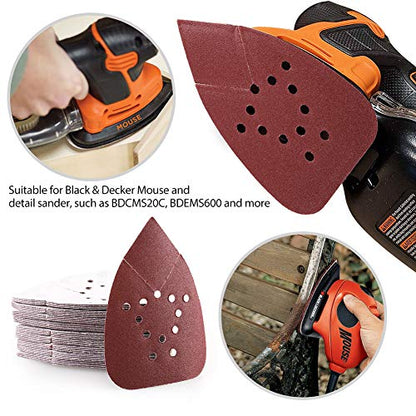 LotFancy 150 Grit Sanding Pads for Black and Decker Mouse Sanders, 50PCS Hook and Loop Sandpaper Sheets, 12 Hole Detail Palm Sander Sand Paper - size: 150 Grit