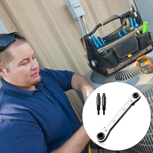 Service Wrench HVAC,3/16"-3/8" 5/16" x 1/4"Valve Wrench with Hex Adapter - style: 1 Flat Wrench + 2 Hexagon Bit