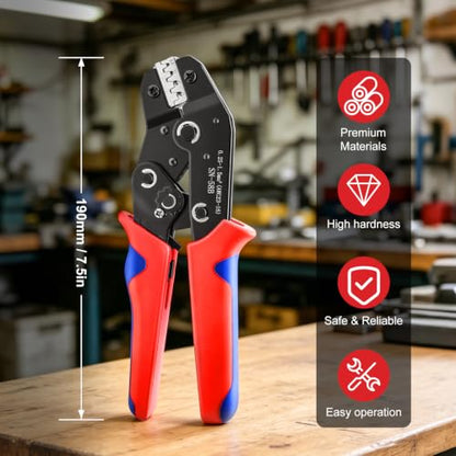 smseace 24-16 AWG Wire Crimping Tool, Ratchet Crimper Tool for Open Barrel Terminal Connectors,Electrical Terminal Crimper - color: Red