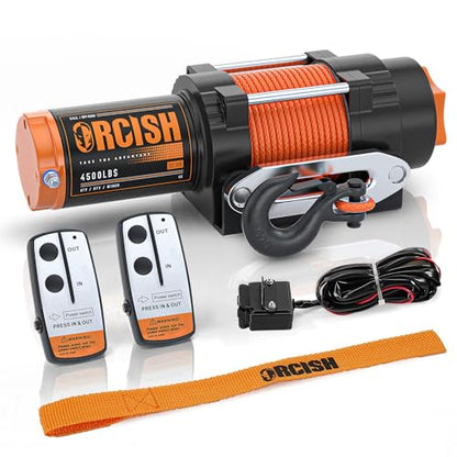 ORCISH 4500 LB 12V Electric Winch, ATV/UTV Winch Kit with Synthetic Rope - size: 4500 lb