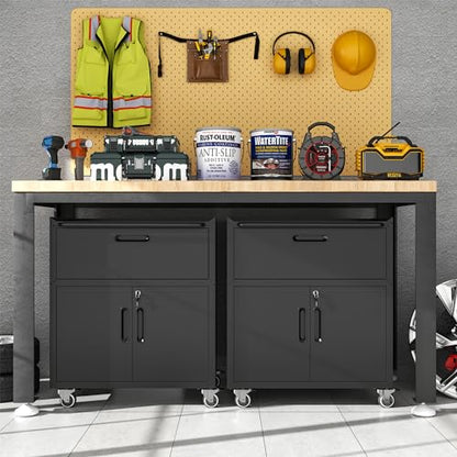 Metal Mobile Tool Storage Cabinet with 2 Locking Door and 1 Drawer - color: Black, style: 1 drawer 2 doors with wheels