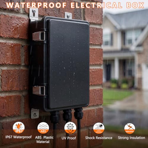 Electrical Junction Box, IP67 Waterproof Outdoor Box ABS Plastic Enclosure with Stainless Steel Latches & Brackets, Hinge Black Cover Project Box with Mounting Plate Outer size7.9"x3.9"x2.8" - color: Black, size: 7.9"x3.9"x2.8"