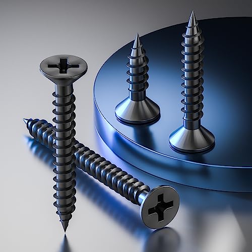 Wensilon (1000Pcs) #4x5/8 Black Wood Screw Quick Metal Self Tapping Flat Head - color: Black, size: #4x5/8