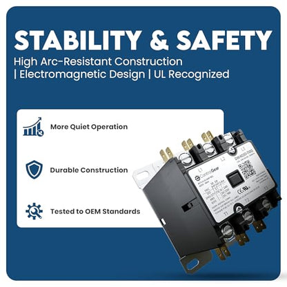 3-Pole Definite Purpose Contactor, 40A, 240V Coil, UL Recognized, A2L Cert. - size: 3P 40A 240V coil