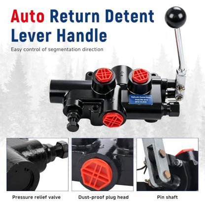 waltyotur 3625 PSI Hydraulic Log Splitter Directional Control Valve Auto Return Detent Lever Handle 21 GPM