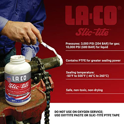 La-Co 42029 Slic-Tite Premium Thread Sealant Paste with PTFE, -50 to 500 Degree F Temperature, 1 pint Brush-N-Cap Jar - size: 1 pt B-N-C