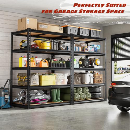 ROOMFAVE Garage Shelving Heavy Duty, 5 Tier,72" H x 35.56" W x 16" D Black - size: 72" H x 35.56" W x 16" D