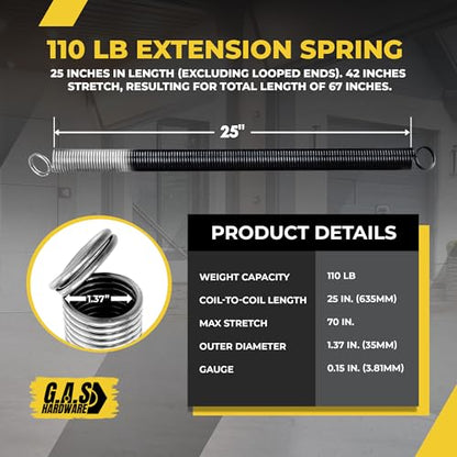 110 lb. Heavy-Duty Double-Looped Garage Door Extension Spring (2-Pack) | Springs for Garage Door Repair Garage Hardware Parts (110-White) - size: 110-White