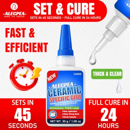 ALECPEA Ceramic Glue Repair, 30g Thick Porcelain Glue with 3 Precision Droppers - color: Ceramic Glue