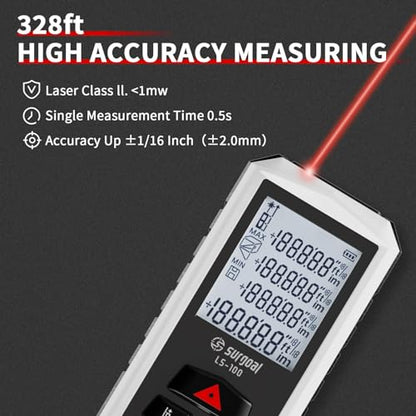 Laser Distance Measure Backlit LCD Measuring Tool 328FT - color: 328ft