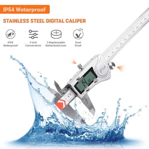 HARDELL Digital Caliper 12 Inch, All Metal Digital Caliper Measuring Tool with 3-Batteries & Extra Cover, IP54 Waterproof Heavy-Duty Vernier Caliper, Inch/MM/Fraction, Auto-Off for DIY/3D-Printing - size: 12 Inch