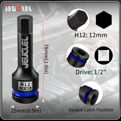 12mm Hex Impact Bit Socket, H12 1/2" Drive Allen Socket, Cr-Mo - size: 1PC | H12 12MM
