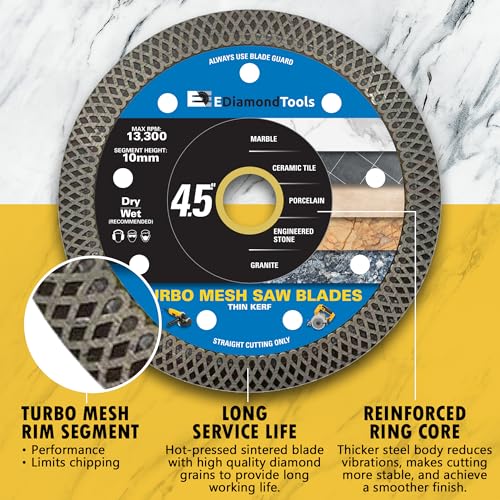 4.5" Turbo Mesh Saw Blades for Porcelain, Ceramic Tile and Stone, 1 PC - size: 4.5 Inch
