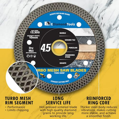 4.5" Turbo Mesh Saw Blades for Porcelain, Ceramic Tile and Stone, 1 PC - size: 4.5 Inch