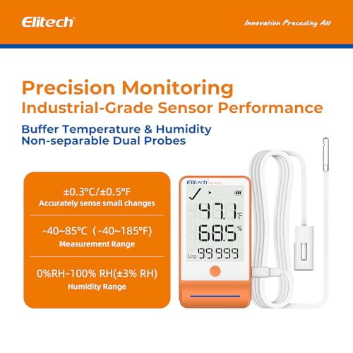 Elitech Digital Temperature Humidity Data Logger Medical Refrigerator Thermometer Vaccine Fridge Temperature Monitor Max Min Value GSP-6G - color: Gel Vial Temp and Humidity Probes, size: GSP-6 Bluetooth Series