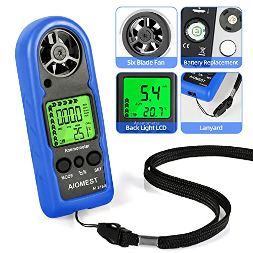 Digital Anemometer 65 mph, AIOMEST Mini Wind Speed Meter Gauge AI-816B