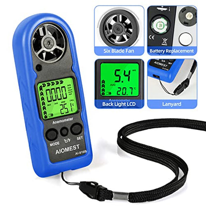 Digital Anemometer 65 mph, AIOMEST Mini Wind Speed Meter Gauge AI-816B